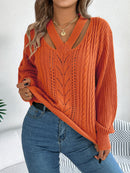 V-neck Twist Lantern Sleeve Pullover Sweater