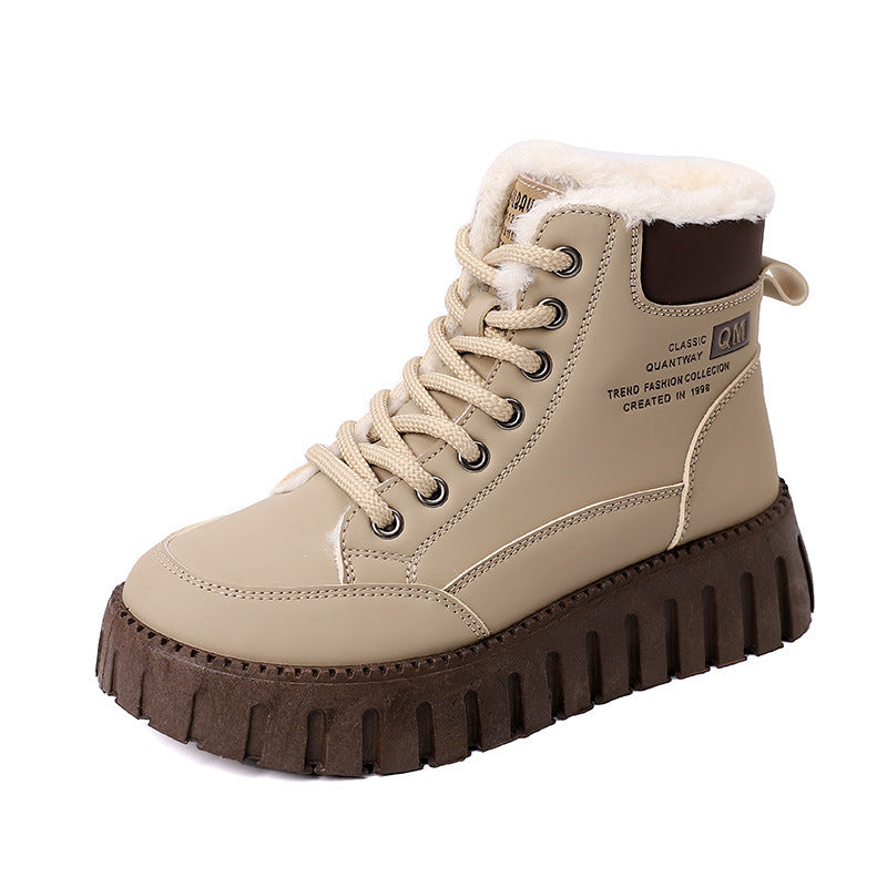 Lace-up Winter Warm Fleece Flat Snow Boots