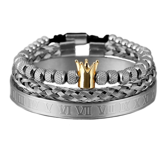 Luxury Roman Royal Crown Charm Bracelet Men Stainless Steel Geometry Pulseiras Men Adjustable Bracelets Couple Jewelry Gift - Jessie's D Man