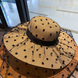 Polka Dot Mesh Large Oversized Straw Hat