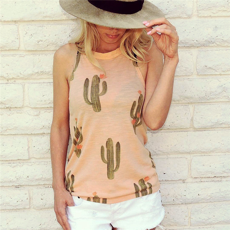 Summer Cactus Print Women T-Shirt