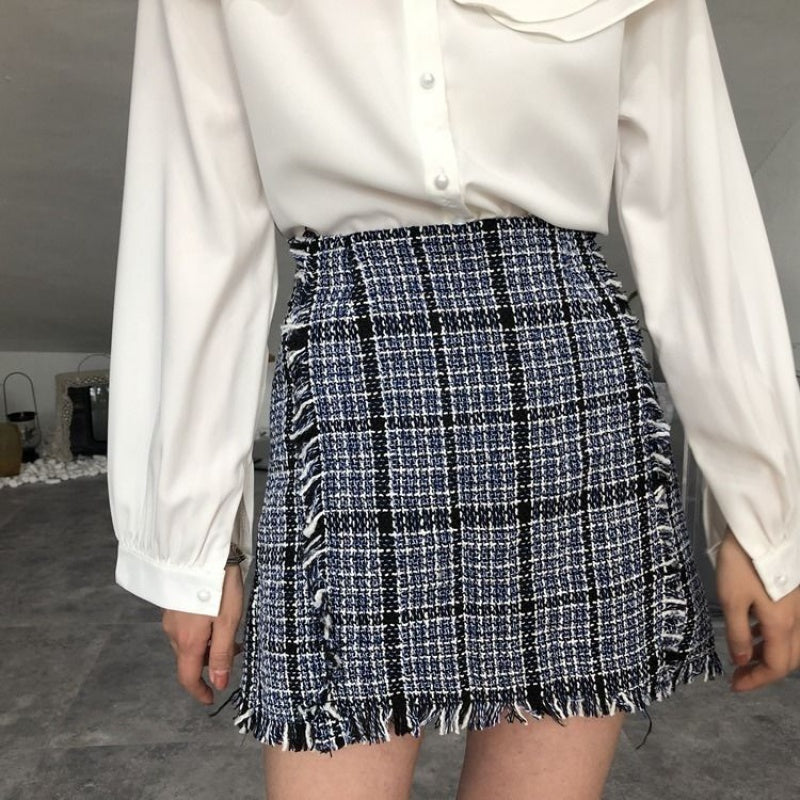 Mid Waist Above Knee Plaid Mini Skirt