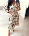 Printed V-neck High Waist Lace-up Dress