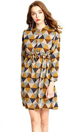 Geometric Print Button Down Shirt Dress