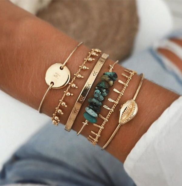 Boho Geometric Chain Bracelets Set