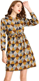 Geometric Print Button Down Shirt Dress