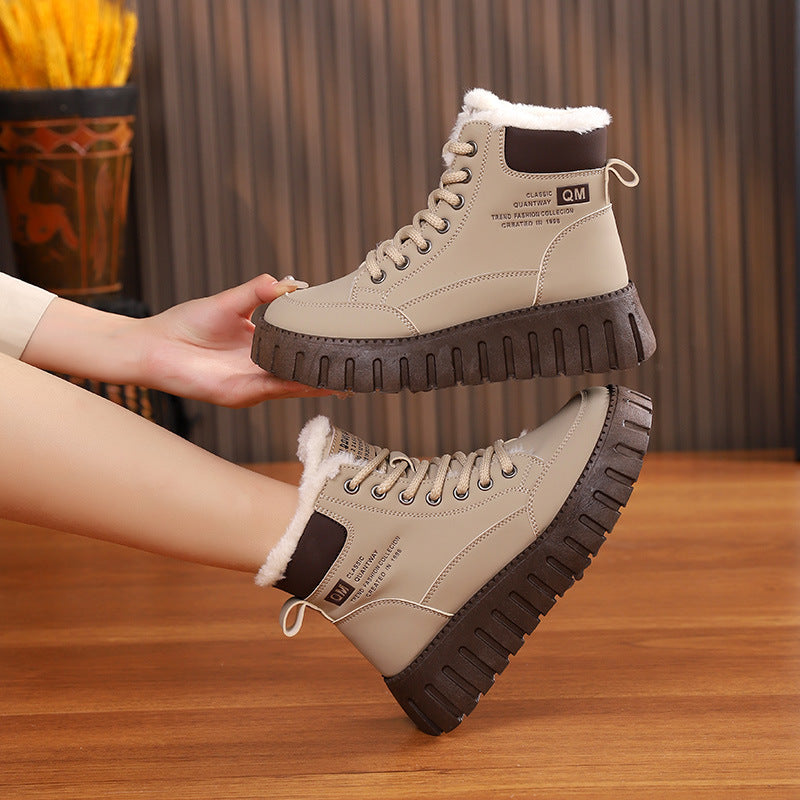 Lace-up Winter Warm Fleece Flat Snow Boots