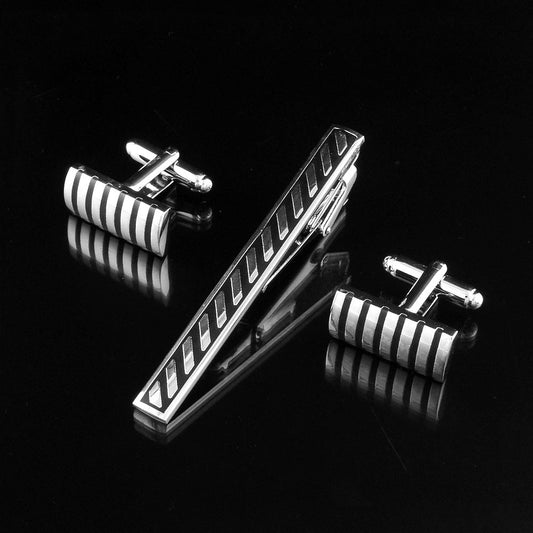 Striped Men's Cufflinks with Tie Clip and cufflinks - Jessie's D Man