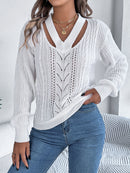 V-neck Twist Lantern Sleeve Pullover Sweater