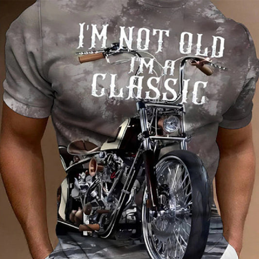 Retro Biker's Printed Round Neck Short Sleeve T-shirt - Jessie's D Man