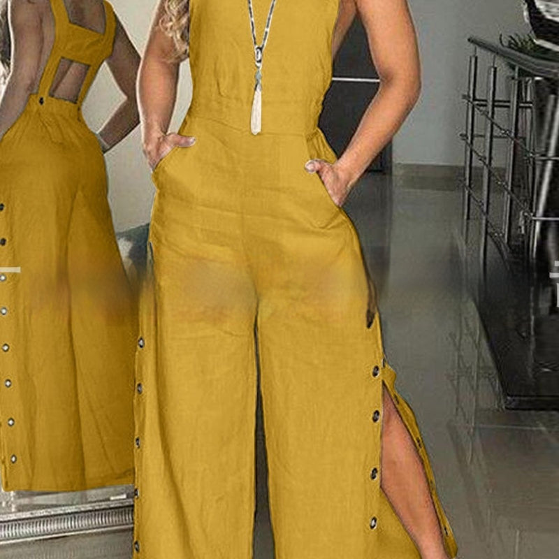 Wide Leg Side Buckle Jumpsuit