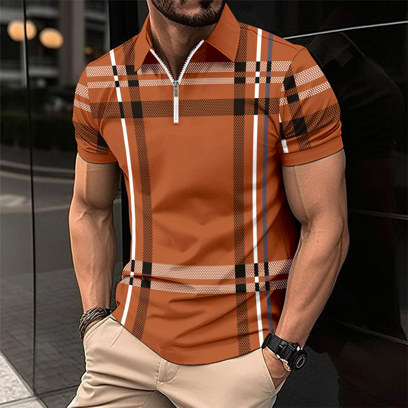 Men's Printed Plaid Striped Polo Shirt - Jessie's D Man