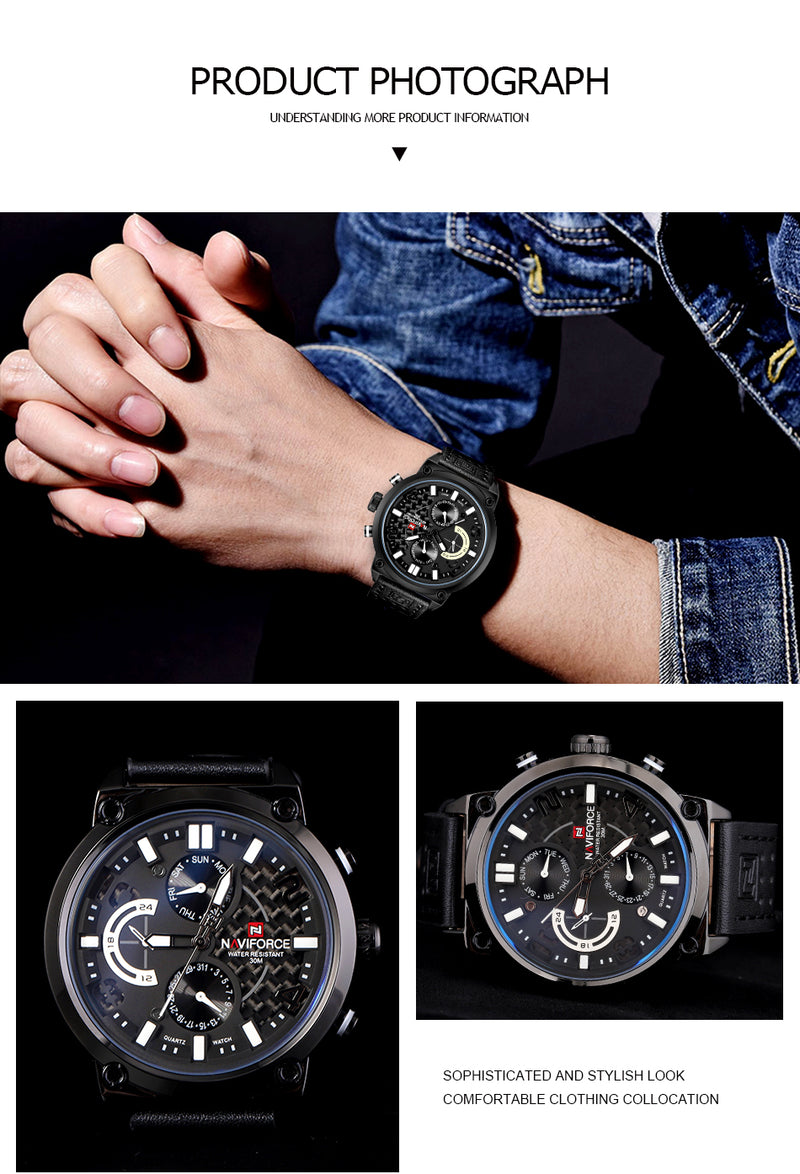 Genuine Leather Wrist Watch For Men