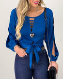 Lace-Up Tie Front Cut Out Top