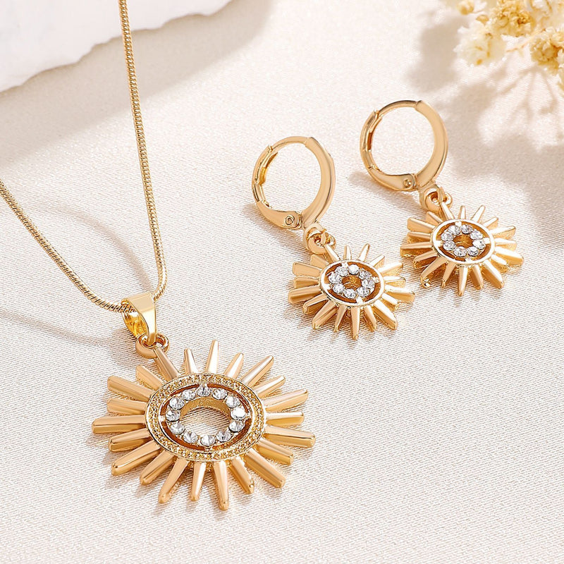 Sunflower Earrings Necklace Jewelry Set