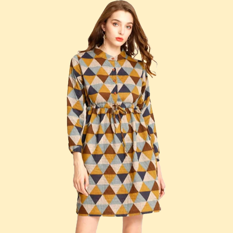 Geometric Print Button Down Shirt Dress