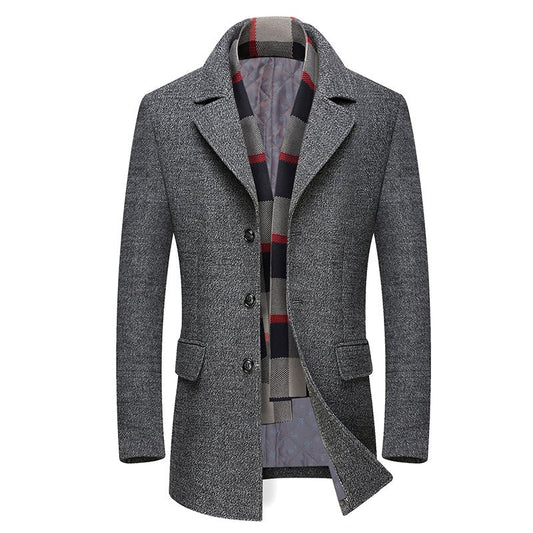 Mens Wool Jacket with Scarf Detachable Collar - Jessie's D Man