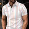 Men's Button Polo Shirt Striped Printed Short Sleeve - Jessie's D Man